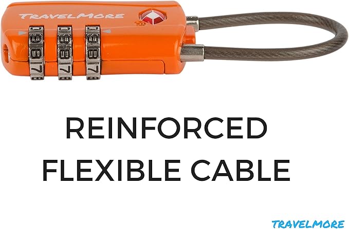 2 Pack TSA Approved Travel Combination Cable Luggage Locks for Suitcases & Backpacks - Orange