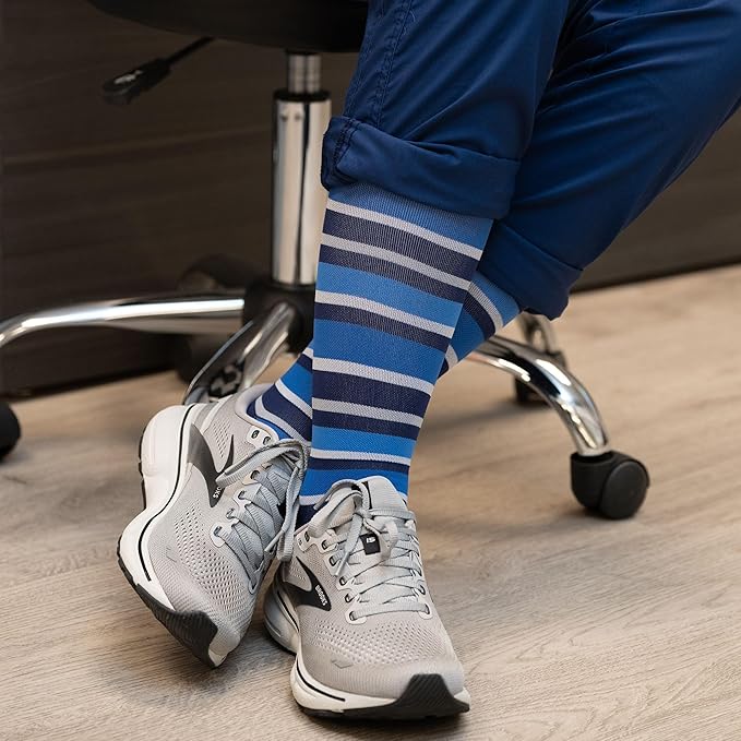 Medical Grade Compression Socks for Men & Women 15-20 mmHg by OrthoSleeve (Blue w/Stripes, Large)
