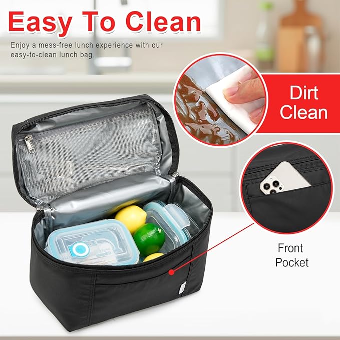 NOL Natural Organic Lifestyle Reusable Lunch Bags for Adults Lightweight Waterproof Lunch Box with Removable Adjustable Strap Insulated Leakproof Cooler Lunch Bag for Work Black Medium Size
