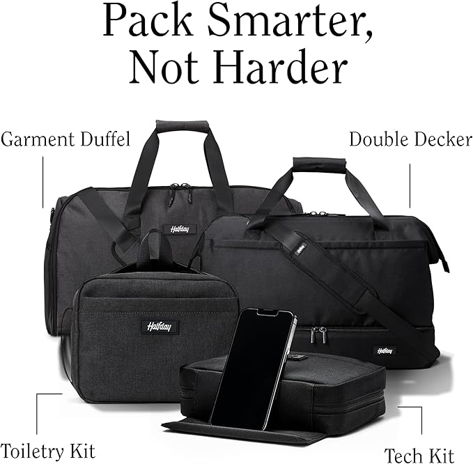 Halfday Sidekick Tech Organizer Kit | Flip-Out Kickstand for Phone/Tablet, Zip-Flat Pouch with Power Mesh & Elastic for Cable & Charger (Splash-Resistant Travel Electronics Accessories Case), Shadow