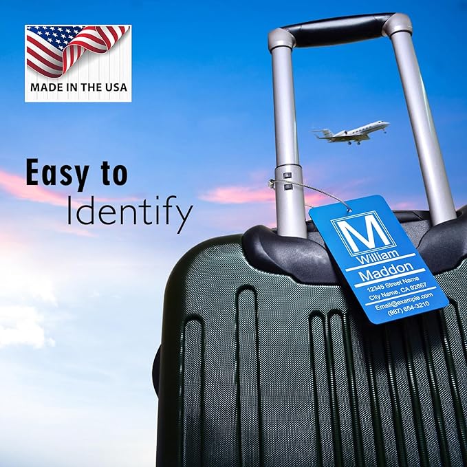 Luggage Tags for Suitcase - Black Personalized Engraved Metal Tag for Cruise Travel - Custom Name Tags Suitable for Bags and Backpacks No Underline (2x3.5 inch)