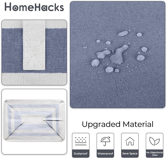 HomeHacks 2 Pack Large Laundry Baskets, Waterproof, Freestanding Laundry Hampers, Collapsible Clothes Hamper with Reinforced Handles in Laundry, College Dorm, Bathroom, Bedroom (Grey+Blue, 75Lx2)