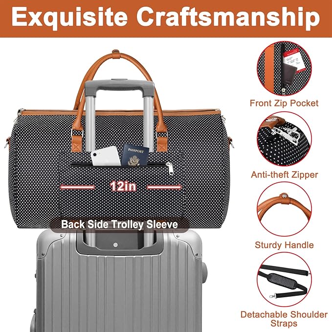 Garment Bag for Travel Convertible Carry On Garment Bag Large Travel Duffel Bags for Women 2 in 1 Hanging Suitcase Suit Travel Bags for Women & Men 3pcs Set