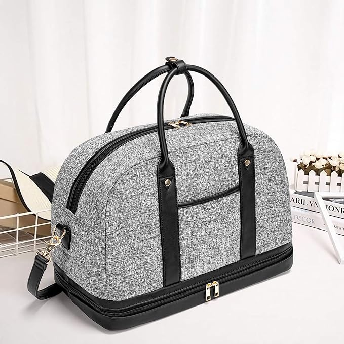 Weekender Bag for Women Canvas Overnight Bag Large Travel Tote Bag Carry on Shoulder Duffle Bag With Shoe Compartment,Perfect for Travel/Daily Use/Birthday Gift …