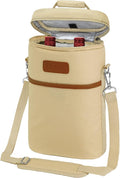 opux 2 Bottle Wine Carrier Tote, Insulated Leakproof Wine Cooler Bag, Wine Travel Bag Tote for Picnic Beach, Portable Wine Bottle Carrying Case, Gift for Wine Lover Women Men Christmas, Cream Beige