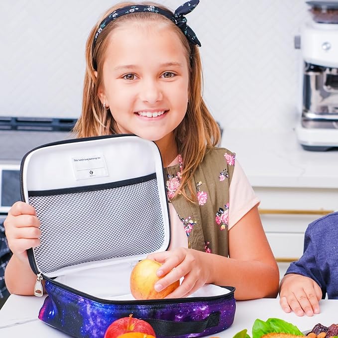 Fenrici Galaxy Lunch Box for Boys, Girls, Kids Insulated Lunch Bag, Perfect for Preschool, K-6, Soft Sided Compartments, Spacious, BPA Free, Food Safe,10.8in x 8.5in x 2.8in (Galaxy-Purple)