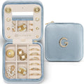 Vlando Valentines Day Gifts for Her, Bridesmaid Gifts for Women, Bridesmaid Proposal Gifts Unique Gifts, Wedding Travel Essentials Small Jewelry Box, Travel Jewelry Case - Letter G, Blue