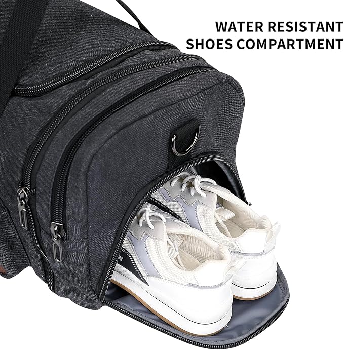 WITZMAN Mens Duffle Bags for Traveling Canvas Weekender Travel Bag Expandable Overnight Bag Carry on Bag(A8007 Black)