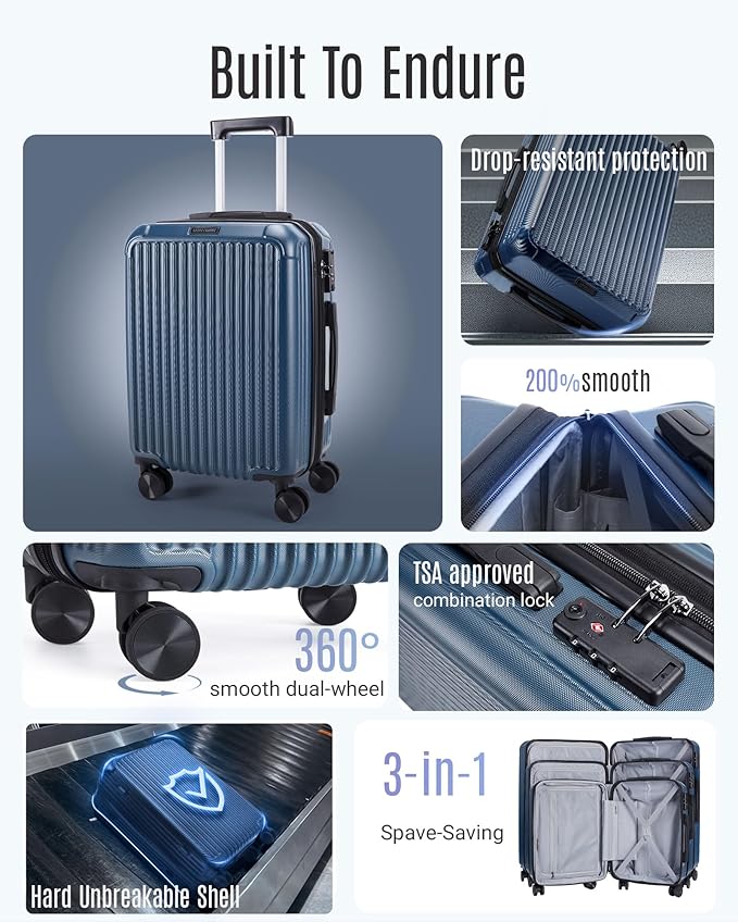 LIGHT FLIGHT Luggage Sets, Durable Hard Shell 3 Piece Set Suitcase with Spinner Wheels, Hardside Lightweight Luggage set with TSA Lock, Large Travel Luggage Set (20" 24" 28"), Rouge Dust