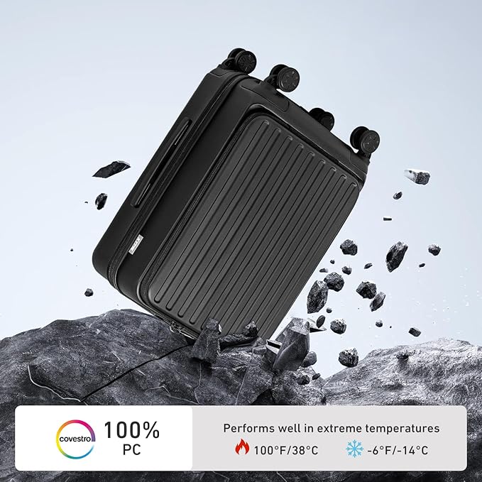 KYME Luggage Sets, 100% PC Suitcase With Double Spinner Wheels & TSA Lock, Hard Shell 3 Piece Set, 22/26/30, Black