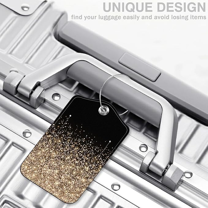 2 Pcs Rose and Gold Glitter Luggage Tags for Suitcases PU Leather Baggage Tags Name ID Label with Privacy Cover and Stainless Steel Loop for Men Women Travel Bag Suitcase