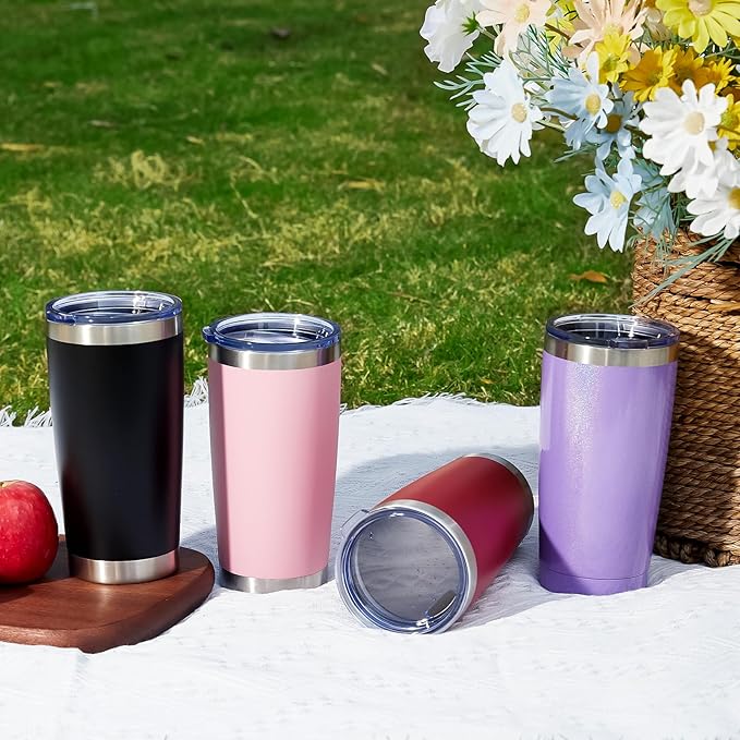 MEWAY 20oz Tumbler 2 Pack Double Wall Vacuum Insulated Travel Glitter Mug Bulk, Stainless Steel Tumblers with Lid and Straw, Powder Coated Coffee Cups for Woman(Rainbow Purple,Set of 2)