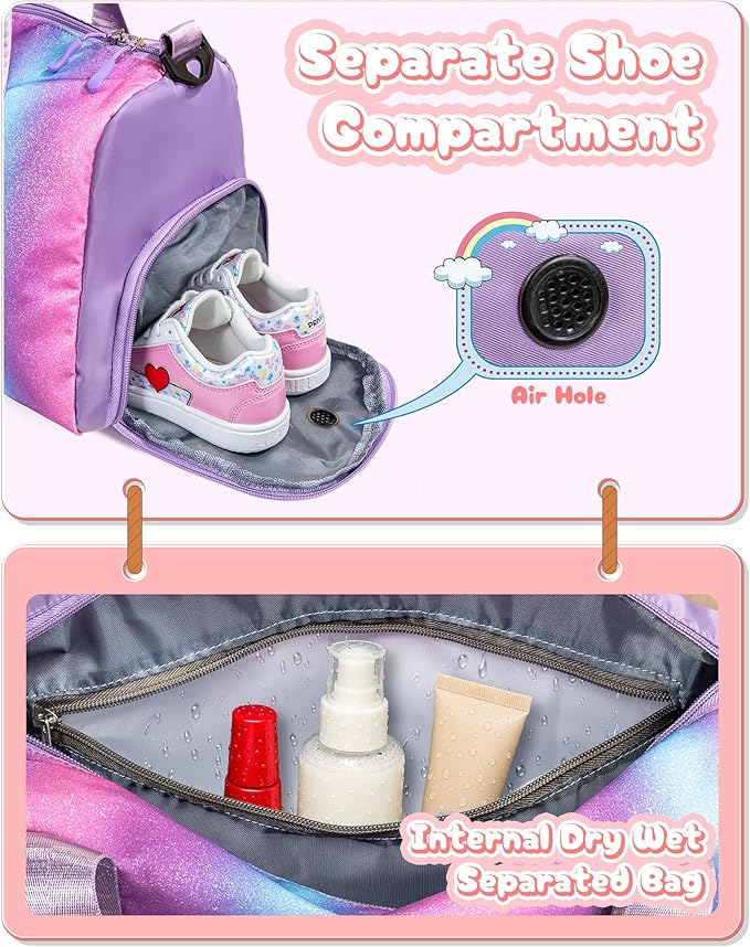 Dorm Room Essentials for Girls-Girl Gym Bag with Shoe Compartment, Kid Personalized Weekender Overnight Bags, Initial Travel Tote with Makeup Pouch, Preppy Stuff Gifts for Kids (Letter F)