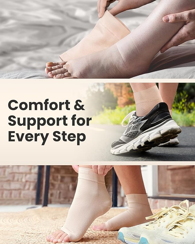 KEMFORD Ankle Compression Sleeve - Plantar Fasciitis Braces - Open Toe Compression Socks for Swelling, Sprain, Neuropathy, Foot Arch Support for Men and Women - 20-30mmhg, XL, Black