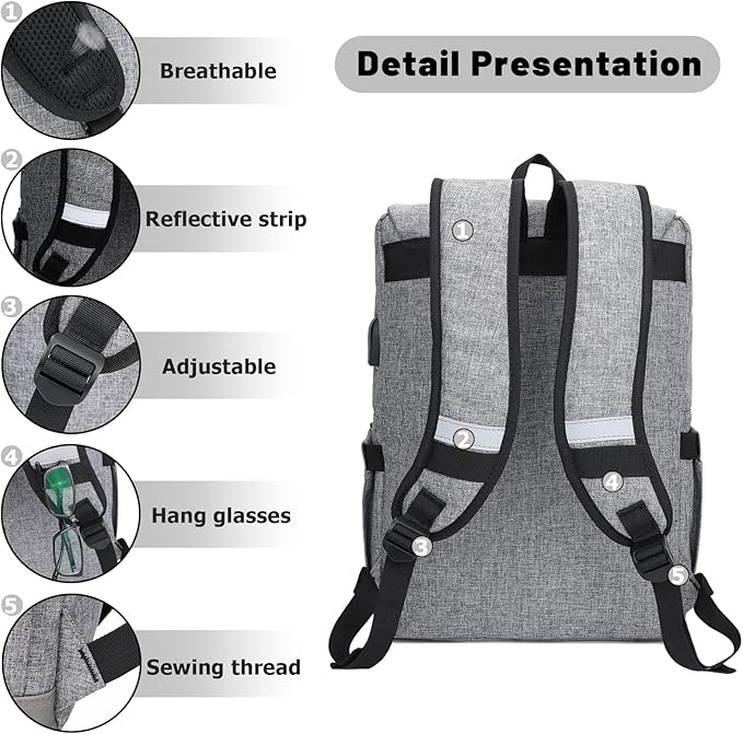 HFSX Vintage Backpack Anti Theft Laptop Backpack Men Women Business Travel Computer Backpack College Bookbag Stylish Water Resistant Vintage Backpack with USB Port Fits 15.6 Inch Laptop Grey