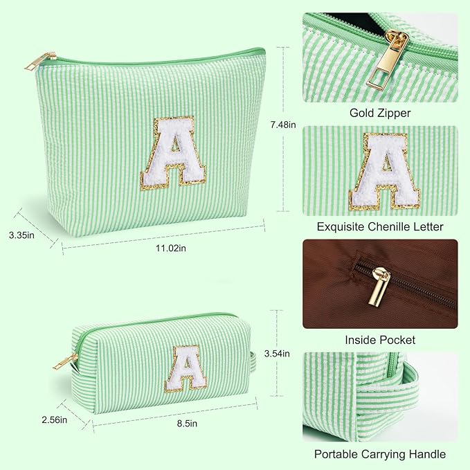 YOOLIFE Travel Makeup Bag Cosmetic Bag - Make Up Bag with Makeup Brush Bag Monogram Makeup Pouch Bag 2 Pieces Cute Makeup Bag Personalized Gifts Best Friend Birthday Gifts for Women Letter Y