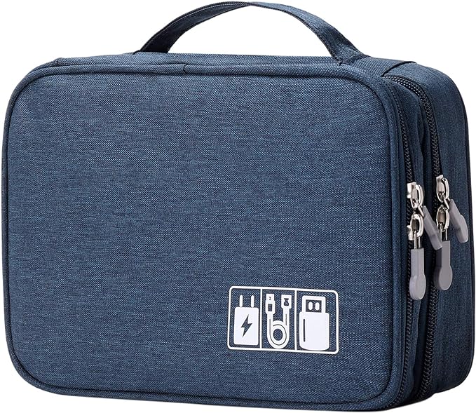MIRLEWAIY Travel Cord Cable Organizer, Portable Electronics Accessories Carrying Bag Storage Case for Dad's Day Hard Drives, Cable, Cord, Charger, Hard Drive, Earphone, Dark Blue