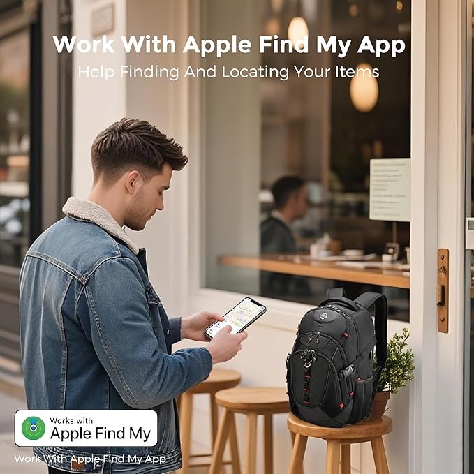 Swissdigital Design Travel Backpack for Men with Apple Find My, Laptop Backpack with USB Charging Port, RFID Protection, Add-A-Bag System - Travel Backpack for Men