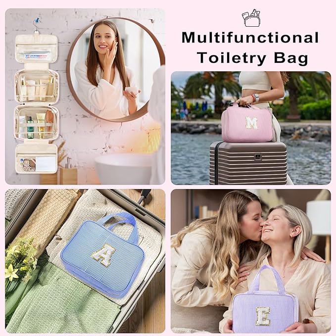 TOPEAST Travel Toiletry Bag for Women - Hanging Toiletry Bag, Large Capacity Personalized Travel Toiletry Bag and Makeup Bag, Travel Essentials Portable Toiletries Travel Bag - Letter D, Purple