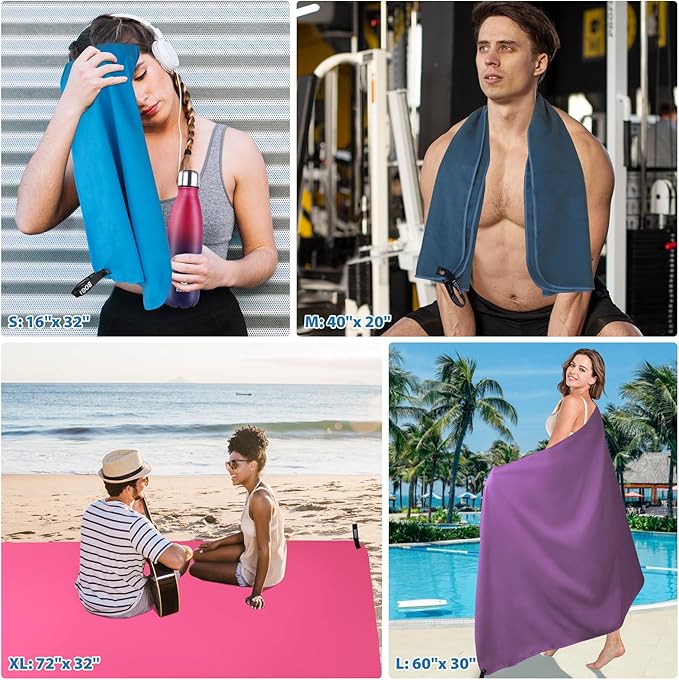 BOGI Microfiber Travel Sports Towel-Quick Dry Soft Lightweight Absorbent Compact Sports Towel for Camping Gym Beach Bath Yoga Swimming Backpacking (XL:72''x32''+16''x16''-Mint)