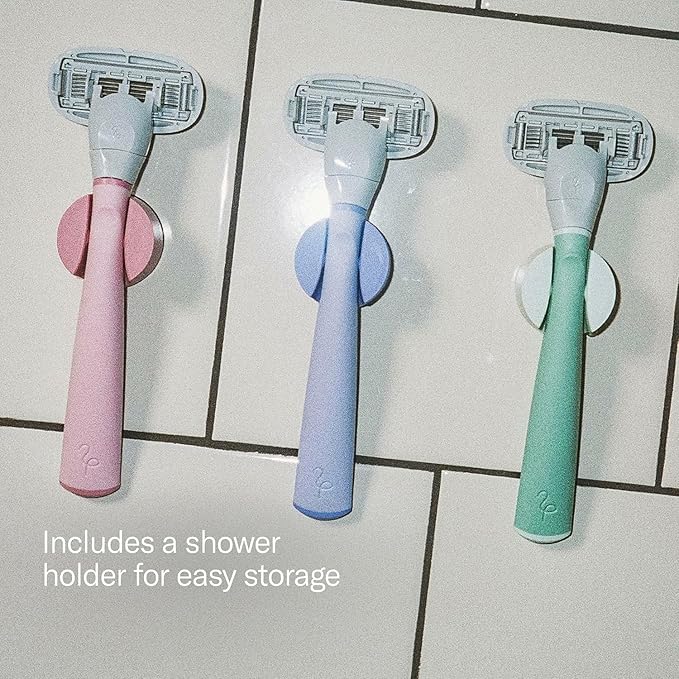 Flamingo Shaving Razor Set for Women - Original Razor Handle, 4 Blade Refills, and Shower Holder - Rose