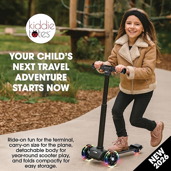 KIDDIETOTES Detachable 4-in-1 Scooter Luggage for Kids – Ride-On Suitcase with Removable Luggage Body, Adjustable Handlebar, Durable Deck & Brake, Carry-On Size – Travel & Play