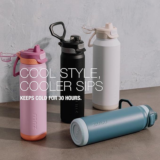 ZULU Powerfill Pro 32oz Stainless Steel Water Bottle with Quick Fill Lid, Triple Walled Vacuum Insulated Metal, Leak Proof Locking Lid, Sip and Chug, Reusable BPA Free, Sherbert