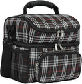 FlowFly Double Layer Cooler Insulated Lunch Bag Adult Lunch Box Large Tote Bag for Men, Women, With Adjustable Strap,Front Pocket and Dual Large Mesh Side Pockets