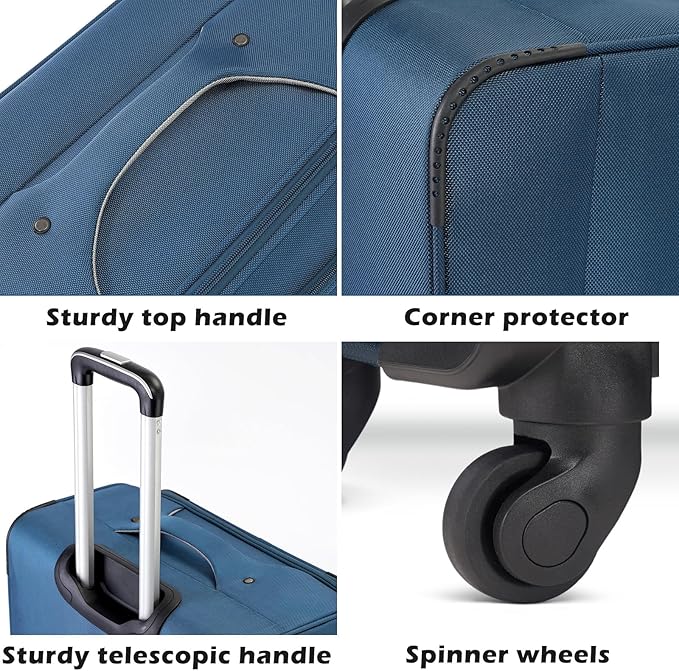 Coolife Luggage 4 Piece Set Suitcase TSA Lock Spinner Softshell lightweight (dark green)