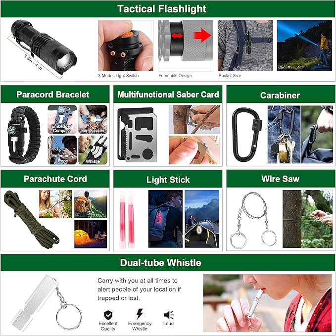 Gift for Father's Day Men Dad Husband,142 Pcs Survival Kit and First Aid Kit, Professional Emergency Kits Survival Gear and Equipment with Molle Pouch, for Men Women Camping Outdoor Adventures