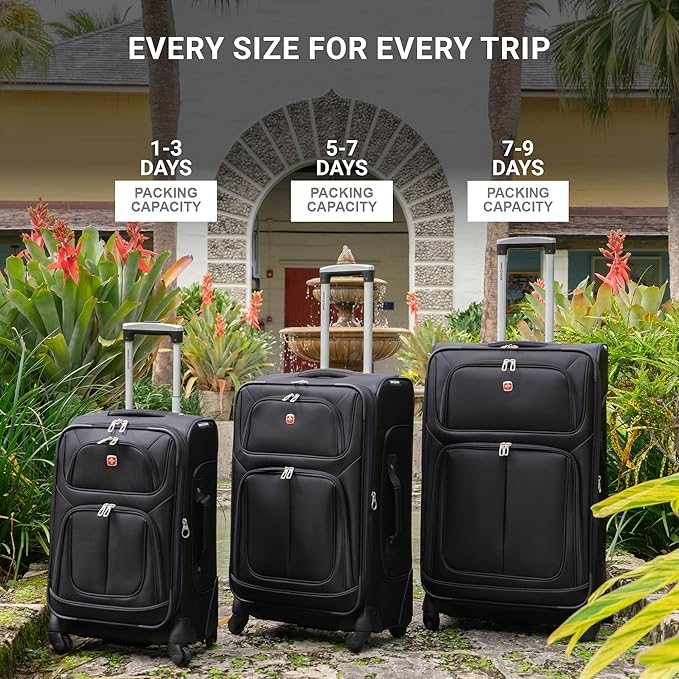 SwissGear Sion Softside Expandable Luggage, Dark Grey, Checked-Medium 25-Inch