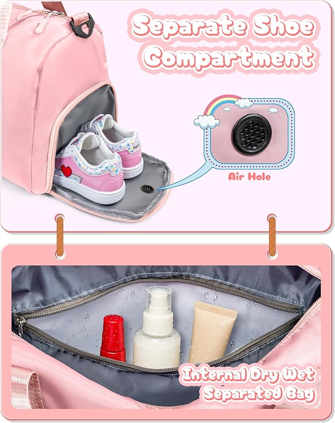 Easter Gifts for Teens Girls-Girl Gym Bag with Shoe Compartment, Kid Personalized Weekender Overnight Bags, Initial Travel Tote with Makeup Pouch, Gift for 3 4 5 6 7 Year Old Kids (Letter T)