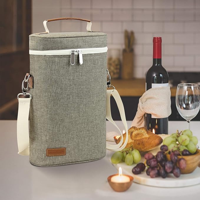 ZORMY 2 Bottle Insulated Wine Carrier Bag for Travel, Wine Carrier Tote Cooler Bag with Shoulder Strap & Corkscrew Opener, Perfect Wine Lover's Gift, Great for Picnics and Outdoor Entertaining