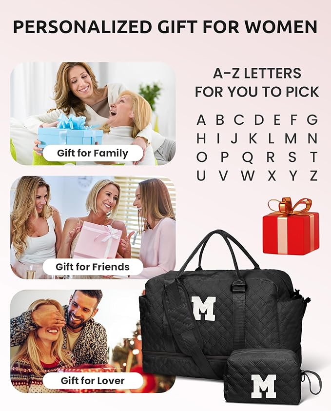 Unique Women Gift-Birthday Gifts for 6 7 8 9 10 11 12 13 14 Year Old Girls-Duffle Bag with Shoe Compartment, Weekender Bags, Overnight Bag, Travel Bags with Makeup Pouch (Letter B)