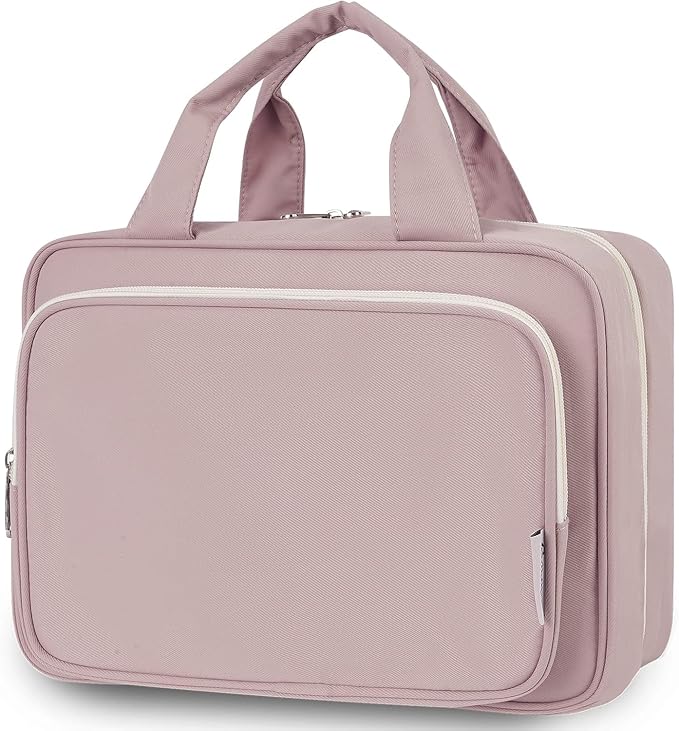 Travel Toiletry Bag for Women Large Hanging Makeup Bag Organizer Toiletries Bag for Full Size Essentials Accessories Cosmetics (Dusty Rose (Large))