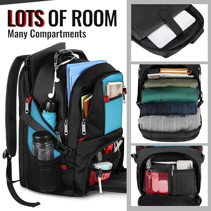 YOREPEK 18.4 Laptop Backpack, Large Backpacks with USB Charger Port, TSA Friendly Flight Approved Weekend Carry on Backpack with Luggage Strap for Men and Women, Blue