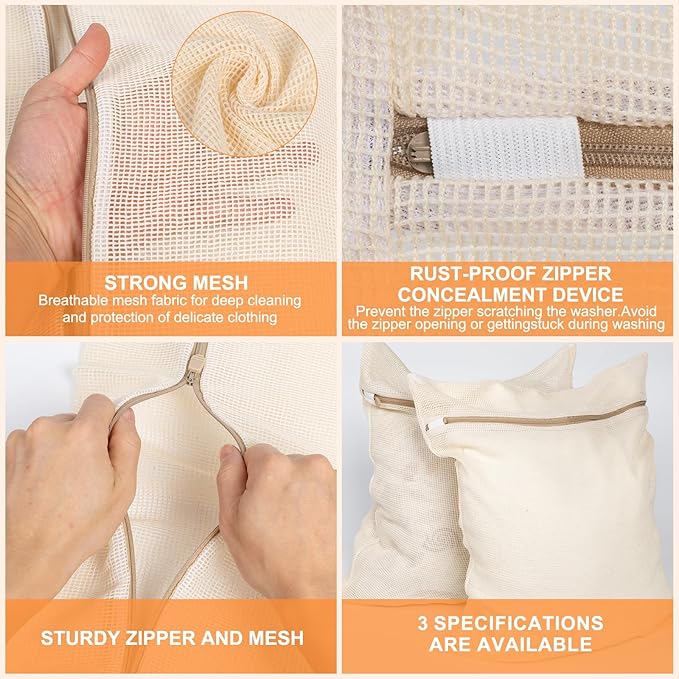 6-Piece Bag, Durable Cotton Mesh Laundry Bag, Sturdy Zipper, Breathable Mesh, Exquisite Laundry Bag for Underwear, Clothes, Pants, Shoes and Socks