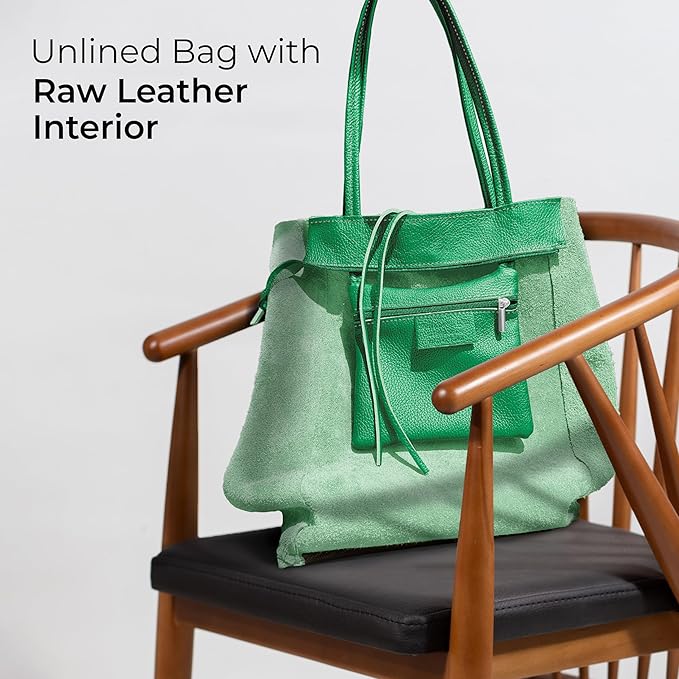 Italian Calf Leather Tote for Women with Zipper, Inner Pocket & Flat Base | Soft Unlined Shopper for Work & Travel