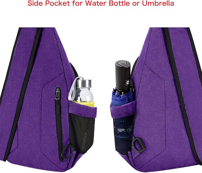 MOSISO Sling Backpack,Canvas Crossbody Hiking Daypack Bag with Anti-theft Pocket, Purple