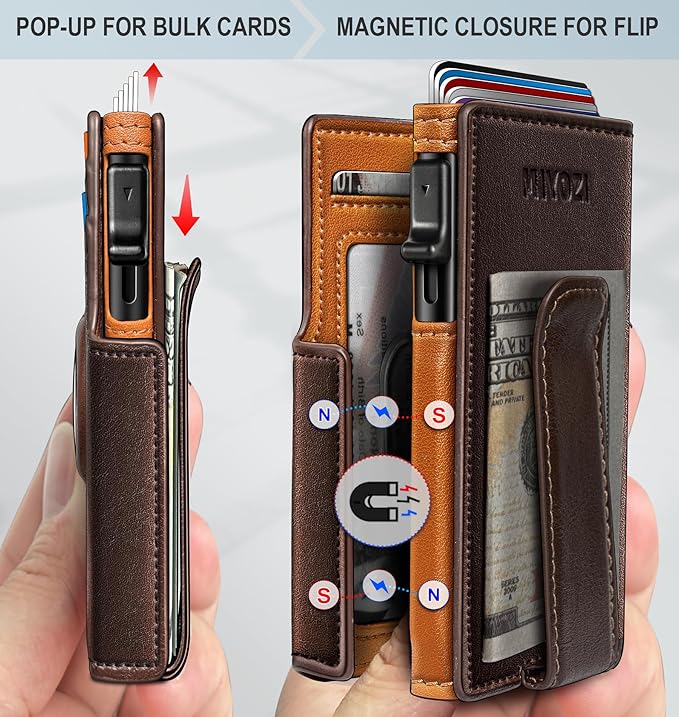 Airtag Wallet for Men,with Money Clip 10 Cards Metal Case Smart Slim Pop Up Credit Card Holder Flip with Magnetic Closure RFID Blocking wallet with Gift Box
