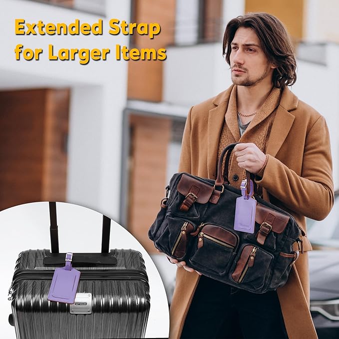 Travelambo Luggage Tags for Suitcases Faux Leather Privacy Protection 6 Pack Bag Tags Travel Accessories Essential, Classic Purple