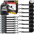 XSTRAP STANDARD Ratchet Tie Down Straps 8PK 1'' x 10 ft - 900 LB Break Strength Cargo Straps for Moving Appliances, Lawn Equipment, Motorcycle (Black)