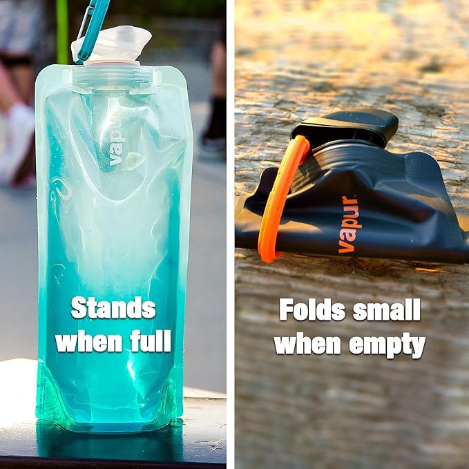 Vapur Collapsible Water Bottle With Carabiner, Compact Bottle Folds Flat For Hydration On The Go, Ideal for Traveling, Hiking or Camping, 34 Ounce, Graphite Grey, Pack of 1