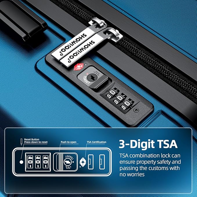 SHOWKOO Luggage Sets Expandable PC+ABS Durable Suitcase Sets Double Wheels TSA Lock Sea Blue 3PCS