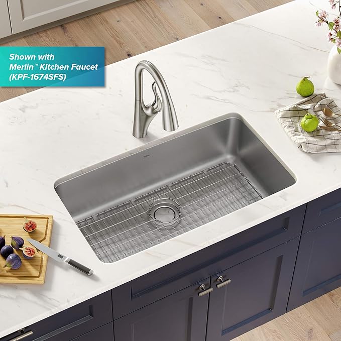 KRAUS Dex 33-inch Undermount 16 Gauge Stainless Steel Single Bowl Kitchen Sink, KA1US33B