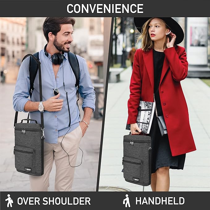 Opux 2 Bottle Wine Tote Carrier, Insulated Cooler Bag for Travel Picnic, Leakproof Padded Case, Wine Gifts for Women & Men, Charcoal Gray