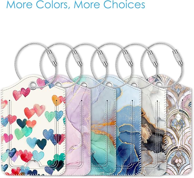 Fintie Luggage Tags, Privacy Cover ID Label with Stainless Steel Loop and Address Card for Travel Bag Suitcase - Raining Hearts (2 Piece)