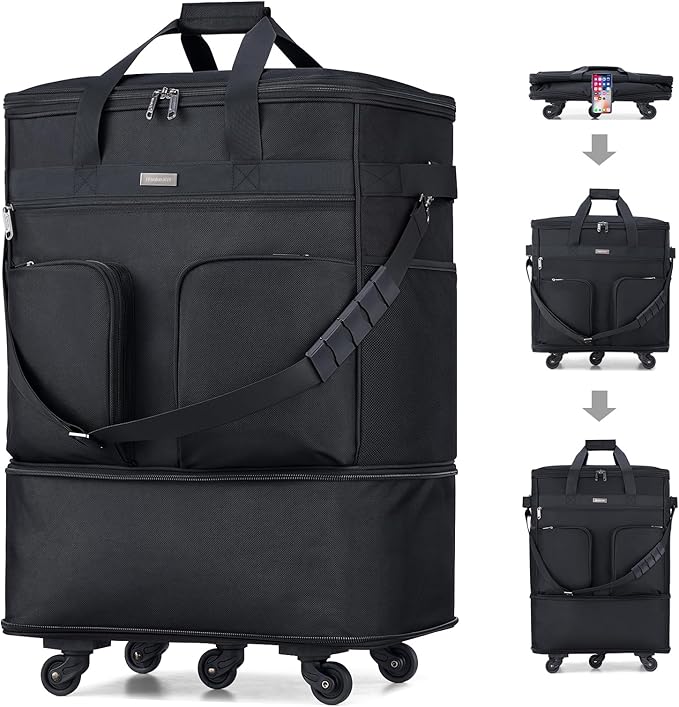 Hanke Expandable Collapsible Luggage with Wheels Suitcase Luggage Rolling Travel Bag Duffel Bag for Men Women Lightweight Suitcase Large Capacity Luggage with Spinner Wheel (Black)
