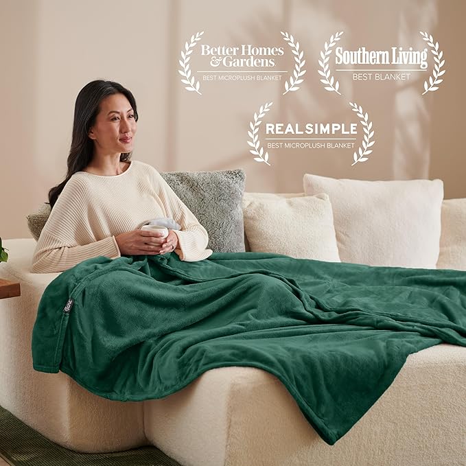 Bare Home Fleece Blanket - Full/Queen - Ultra-Soft Lightweight for Bed, Sofa, and Couch - Luxury Microplush - Cozy Warm Blanket (Full/Queen, Forest Green)