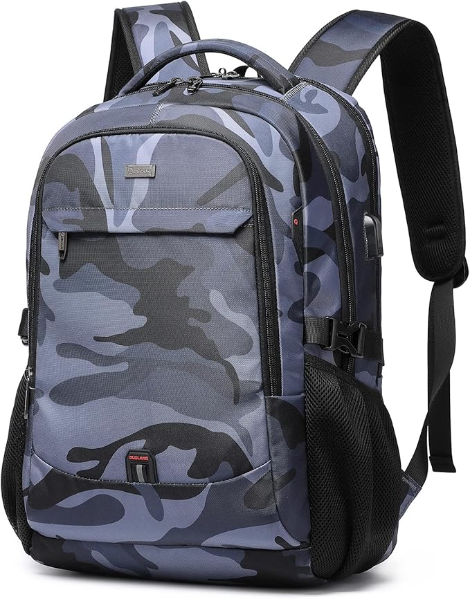 DUSLANG 17 Inch Travel Laptop Backpack Water Resistant Hiking Backpack for Men Laptop Bag with USB Charging Port,Camouflage green